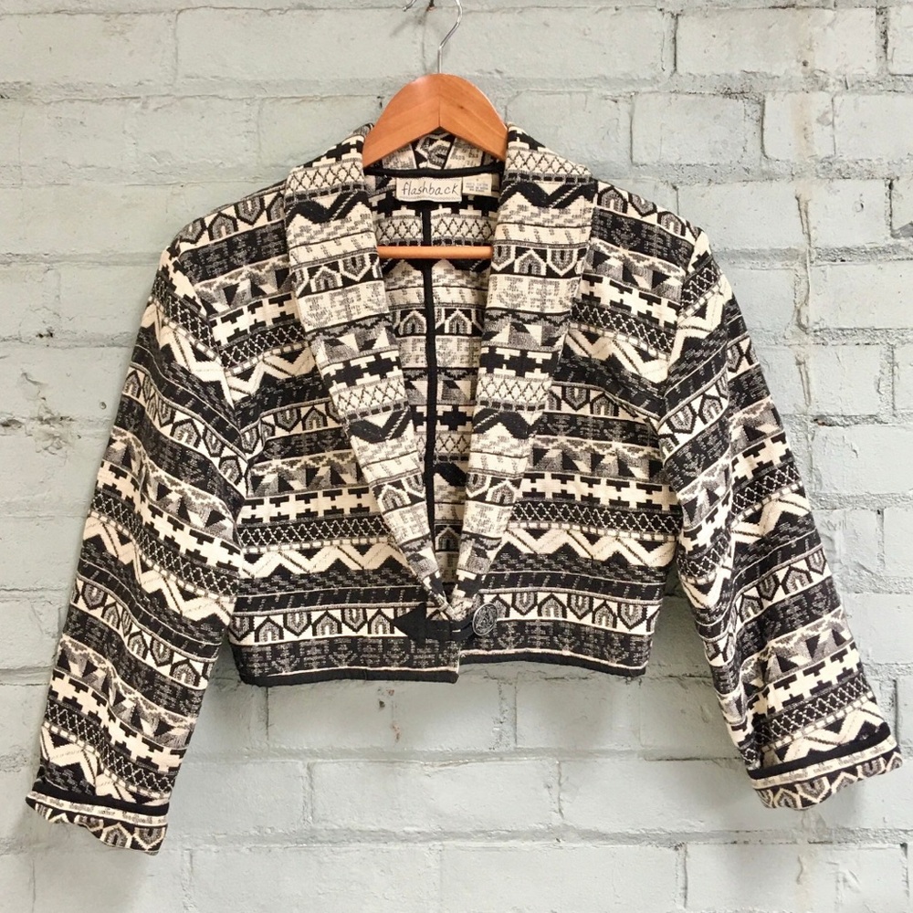 Vintage Cropped Southwestern Woven Bolero Jacket